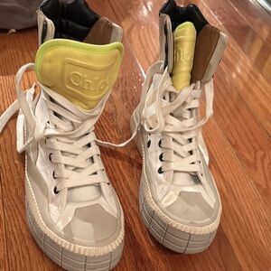 Chloe White and Yellow Sneakers with Unique Detailing